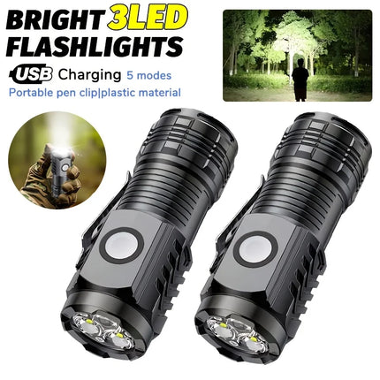 Portable Mini LED Handheld Flashlight Powerful Fingertip Torch Outdoor Waterproof Hiking Camping Flash Light with Pen Clip