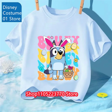 Bluey Themed Kids T-Shirt Boys Girls Autumn Winter Cartoon Graphic Short Sleeve Tee Daily Wear Top