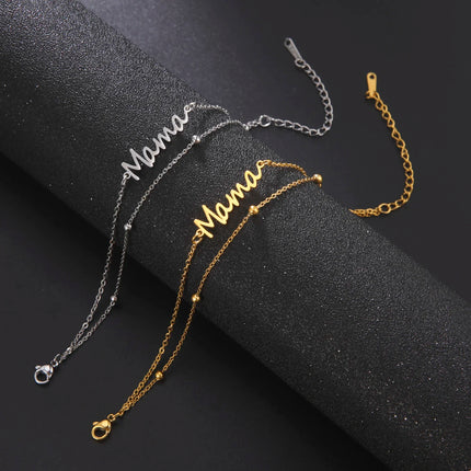 Skyrim Stainless Steel Gold Color Mama Letter Beads Charm Bracelet Red Rope Bracelets Women Waterproof Jewelry Mother's Day Gift