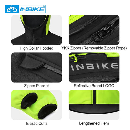 INBIKE Men's Winter Cycling Jacket With Hood Warm Fleece Windbreaker Coat For Men Windproof Outdoor Man Cycling Clothing Hiking