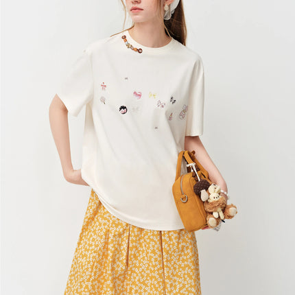 FSLE 2026 Spring Women's Cool Feel Oversized Short Sleeve T-Shirt - Sweet Edgy Style Cute Graphic Print for Casual Daily Wear