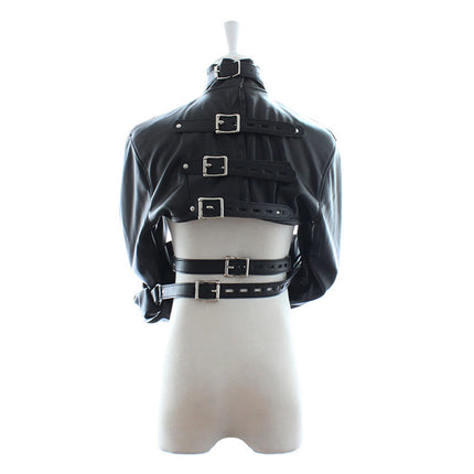 Leather restraint Body Harness Bondage Straight Jacket Adult Costume Hand Cross Arm Guard Sleeve, Novelty Fancy