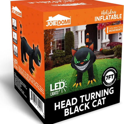 7 ft Black Cat Halloween Inflatables Outdoor Decoration Blow UpInflatable with Moving Head & Green Eyes Halloween Blow Ups Yard Decoration with LED Lights for Party Lawn Garden Decor