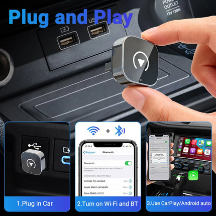 Wireless CarPlay Adapter for iPhone -Mini Plug & Play Auto Connect, 5GHz WiFi Low Latency iOS 10+ Compatible with Wired CarPlay