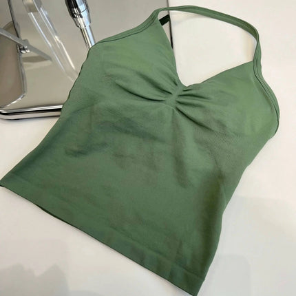 Longline Strappy Gym Top Custom Logo Backless Gym Clothes Women Scrunch Built-in Bra With Removable Cups Yoga Tank Tops