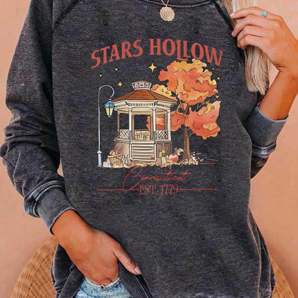 Stars Hollow Fashion Autumn Garden Print Women Sweatshirt Long Sleeve raglan Shoulder Casual Top Women Clothes for Fall & Winter