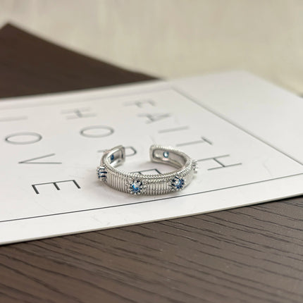 PANJBJ 925 Sterling Silver Four-pointed Star Shining Zircon Ring High-end Personalized Opening Adjustable Jewelry