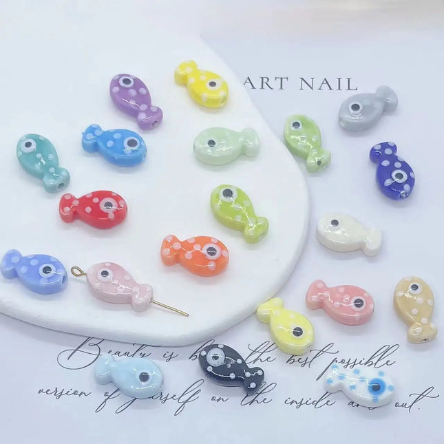 10Pcs Retro Small Fish Beads Charms Ceramic Spacer Loose Beads For Jewelry Making DIY Bracelet Accessories ﻿