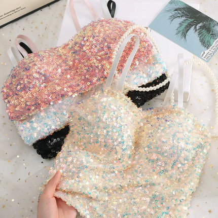 Small Sequin Ball One-Piece Fixed Vest Wrap Chest Base Layer Brtte for Girls Summer Outing ort High Elastic Polye...