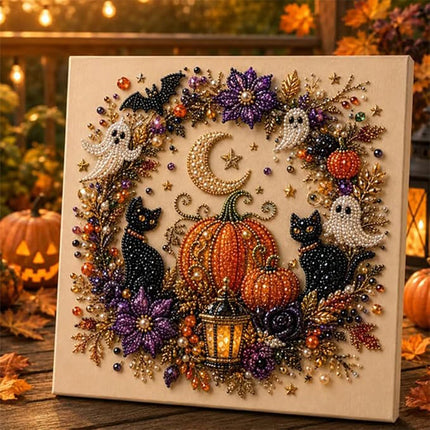 Halloween Ghost Pearl Art DIY Kit, Spooky Cute 3D Painting Crafts for Adults, DIY Fall Home Decor Wall Art,  DIY Party Gift