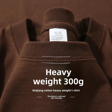 Summer Light Blue 300g Heavy Cotton Short-sleeved T-shirt Loose Men's and Women's Casual Half-sleeves Tee