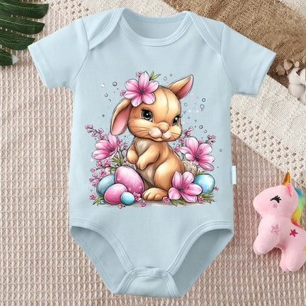 Pure Cotton Bodysuit Retro Happy Easter Bunny Flowers Onesie Comfortable Cloths for Baby Jumpsuit for 0 To 12 Months Newborn