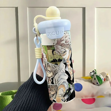 Demon Slayer Stainless Steel Insulated Cup Cute Fashion Cartoon Floating Ball Straw Thermos Portable Coffee Cup Gift for Friends