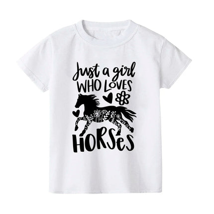 Just A Girl Who Loves Horses Print Kids T-shirt Toddler Short Sleeve Shirt Girls Cute Casual Clothes Children Summer Tee