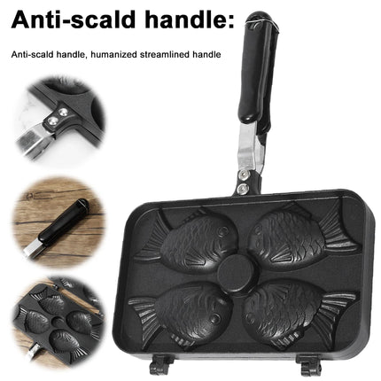 Non-Stick Taiyaki Cake Maker Four Fish Shaped Fry Pan Waffle Molds DIY Takoyaki Cake Oven Breakfast Machine Waffle Maker