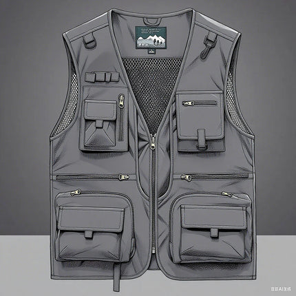 2025 Summer Men's Tank Top Outerwear, Casual Men's Photographer Vest, Mesh Work Sleeveless Jacket, Tool Pocket Tank Top, 5XL