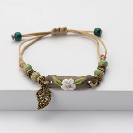Forest Series Plant hand-kneaded Ceramic Adjustable DIY Bracelet For Women Gift Jewelry Wholesale #CZ501