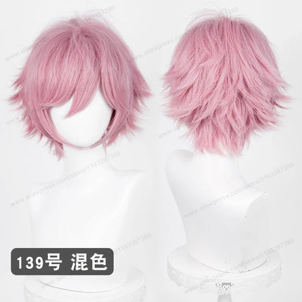 Anime Upgraded 32cm Short Flipped Ends Cosplay Wig Green Blue Purple Pink Man Women Heat Resistant Synthetic Hair