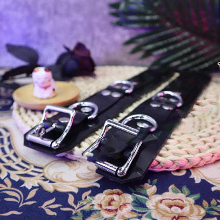 5mm thick Malay black natural latex material Cosplayrr latex restraint handcuffs collar and ankle cuffs K9 restraint set