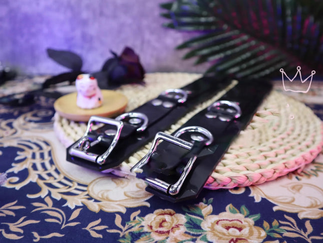 5mm thick Malay black natural latex material Cosplayrr latex restraint handcuffs collar and ankle cuffs K9 restraint set