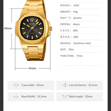 Skmei Bracelet Watches for Men Analog Display 50M Waterproof Simple Style Quartz Wristwatch