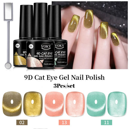 3 PIECES --- Super Bright Rainbow Candy Cat Eye Series for Nail Art DIY and Women's Salons, with Shiny Luster