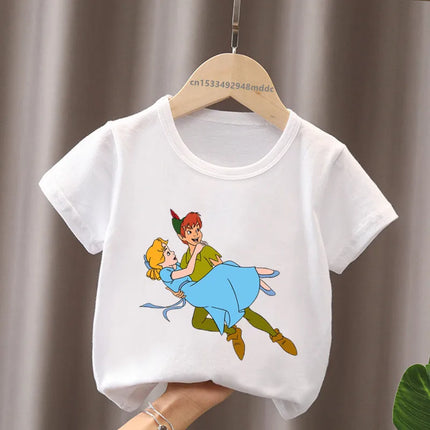 Hot Sale Peter Pan Tinker Bell Print Cartoon Kids T-Shirts Girls Clothes Baby Boys Short Sleeve T shirt Summer Children Tops