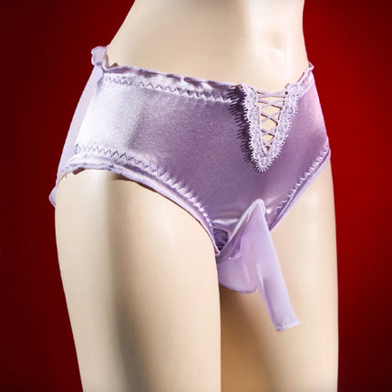 Large Size Satin Mesh Sissy Pouch Panties Mens Sexy Lingerie Underwear Femboy Bullet Separation Briefs Crossdressers Transgender