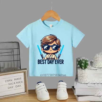 2026 Lowest Discount Pure Cotton Star Wars Short Sleeve for Boys and Girls Aged 3-14 Crewneck Printed Comfortable Luxury Style