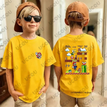 2026 New Anime Super Mario Game Cartoon Print Cotton T-shirt For Children Summer Sports Cosplay Tees Casual Kids/Adult Tops