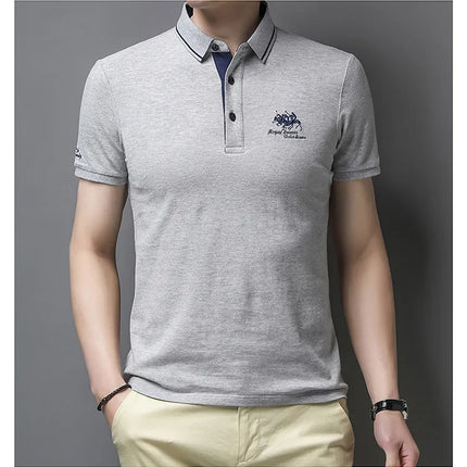 Summer New Men's Embroidered Polo Collar 100% Cotton Short-Sleeved Polo Shirt Fashion Solid Color Casual Top T-shirt M-4XL