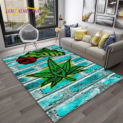 Weed Plants Maple Leaf Carpet Rug for Home Living Room Bedroom Sofa Playroom Doormat Kitchen Decor,Area Rug Non-slip Floor Mat