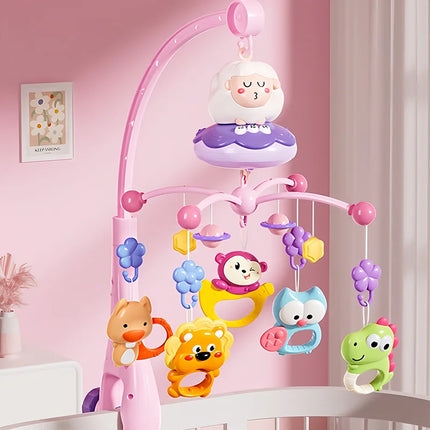 360° Musical Baby Crib Mobile Rotating Night Light Projection Bed Bell Toy Four Speed Timming Hanging Infant Newborn Bedside Gif