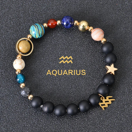 12 Zodiac Signs Constellation Bracelet Men Women Universe Galaxy Eight Planets Solar System Natural Stone Bracelet Beaded