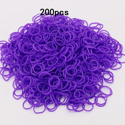 200pcs Rubber Loom Bands DIY Bracelets Wristband Silicone Rubber Hairbands Craft Kit Toys Birthday Christmas Gift Party Supplies