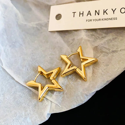 Fashion Simple Smooth Star Hoop Earrings Women Minimalist Hoops Huggie Hollow Ear Buckle Earring Punk Jewelry Gifts