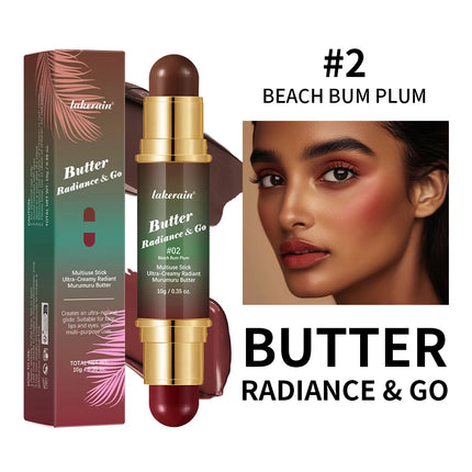 Double-Headed Bronzer Blush Stick Butter Glow & Go Multiuse Stick for Cheeks Contours Eyes Lips Blush Matte Light Glossy Bronze
