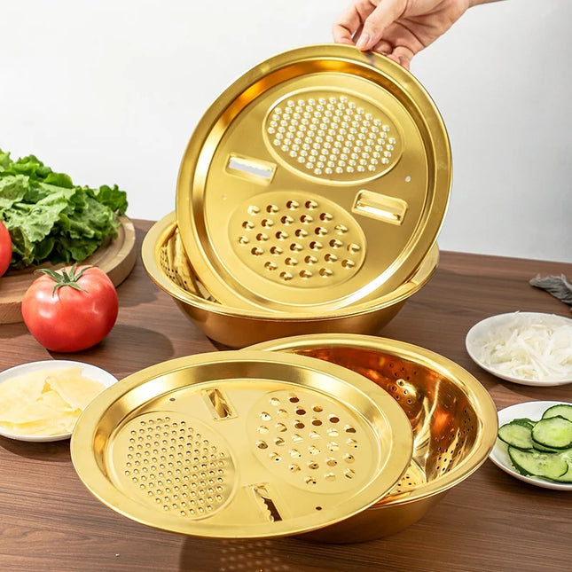 3-In-1 Stainless Steel Kitchen Set, Equipped with Built-in Grinding, Multifunctional Filter, and Mixing Bowl