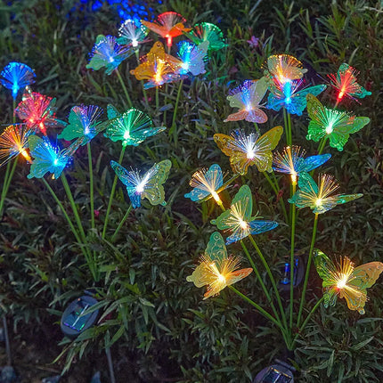 1PC Solar powered 6 head butterfly fiber optic iridescent lawn light, outdoor courtyard garden landscape decoration light