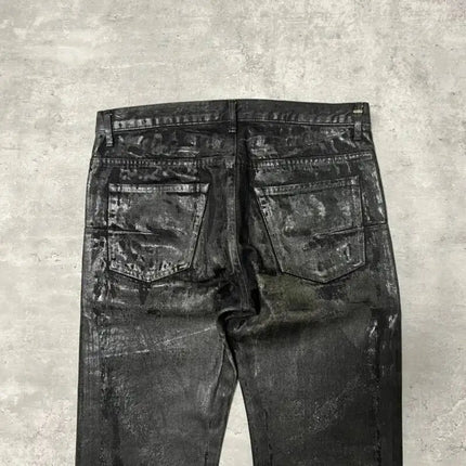 HKSH Autumn New Men Tide Dark Vintage Stylish Damage Waxed Denim Pants Handmade Hole High Street Jeans Straight Chic Ins HK17722