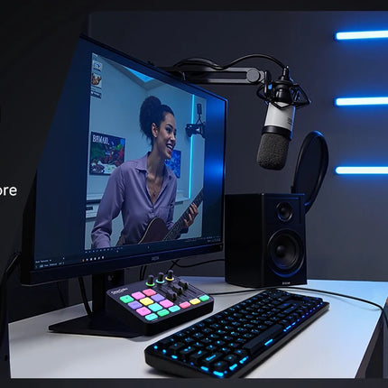 Oneodio Gaming Audio Mixer With XLR Microphone Interface 48V Phantom RGB Sound Card for Podcast/Live Streaming/PC Voice Changer
