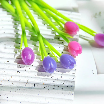 10Pcs/Lot Cute Tulip Color Changing Silicone Neutral Pen 0.5MM Black Ink Gel Pens  Kawaii Flower Pen School Office Stationery