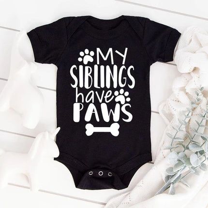 My Siblings Have Paws Cute Infant Onesie Newborn Baby Girl Clothes Cartoon Pattern Printed Toddler Boy Jumpsuit Romper