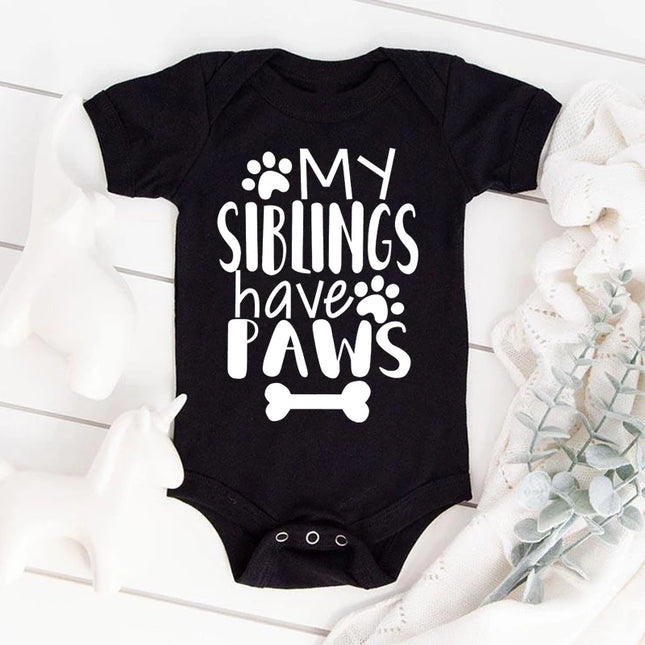 My Siblings Have Paws Cute Infant Onesie Newborn Baby Girl Clothes Cartoon Pattern Printed Toddler Boy Jumpsuit Romper