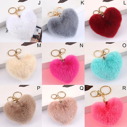 New Heart Plush Hair Ball Keychain Women Leopard Pompom Love Car Key Chain Bags Pendant Hairball Key Rings Jewelry llaveros 키링