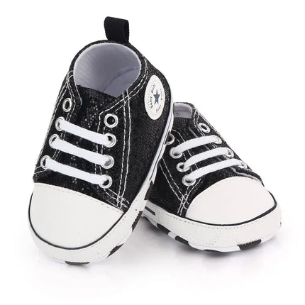 2024 Newborn Sequined Canvas Baby Sneakers Casual Baby Boys Girls Toddler Multi-Color Soft Sole Non-slip Walking Shoes