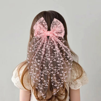 1pc Girl Romantic Wedding Season Headwear Gift Accessory Sweet Hair Clip Ribbon Mesh Embroidery for Girls Tailcoat Lace Bow Hair