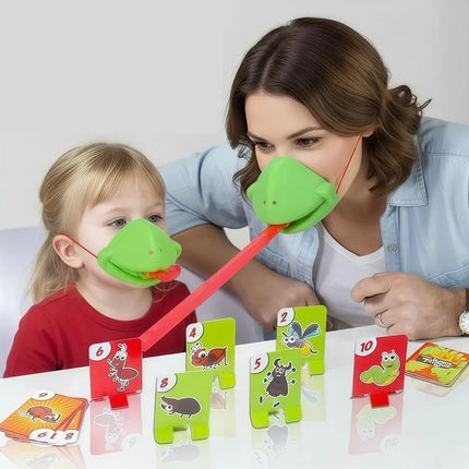 Funny Frog Mask Wagging Tongue Games Two/Four People Parent-child Interaction Frog Mask with Blow Tongue with Cards Desktop Game