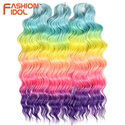 Anna 24 Inch Hair Synthetic Deep Wave Braiding Hair Extensions Braid Hair Ombre Rainbow Red Orange Twist Crochet Curly Hair