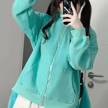 Women's Hooded Jacket Spring Autumn Cardigan Sweatshirt 2025 New Oversized Hoodie College Style Zip Up Hoodie Streetwear Women